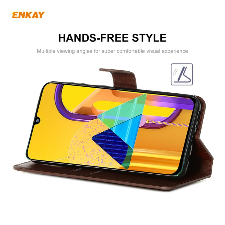 For Samsung Galaxy M30s ENKAY Hat-Prince Horizontal Flip Leather Case with Holder & Card Slots & Wallet(Brown)