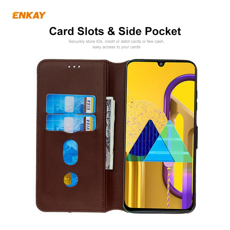 For Samsung Galaxy M30s ENKAY Hat-Prince Horizontal Flip Leather Case with Holder & Card Slots & Wallet(Brown)