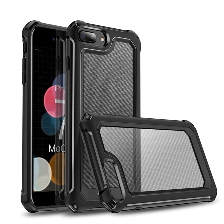 For iPhone 7 Plus & 8 Plus Transparent Carbon Fiber Texture Rugged Full Body TPU+PC Scratch-Resistant Shockproof Case