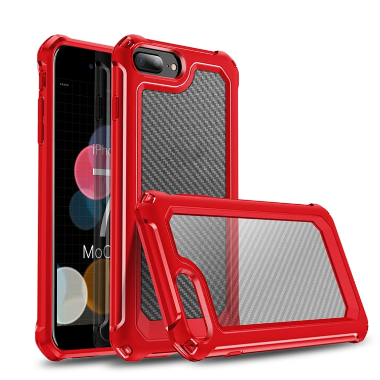 For iPhone 7 Plus & 8 Plus Transparent Carbon Fiber Texture Rugged Full Body TPU+PC Scratch-Resistant Shockproof Case