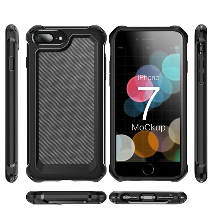 For iPhone 7 Plus & 8 Plus Transparent Carbon Fiber Texture Rugged Full Body TPU+PC Scratch-Resistant Shockproof Case
