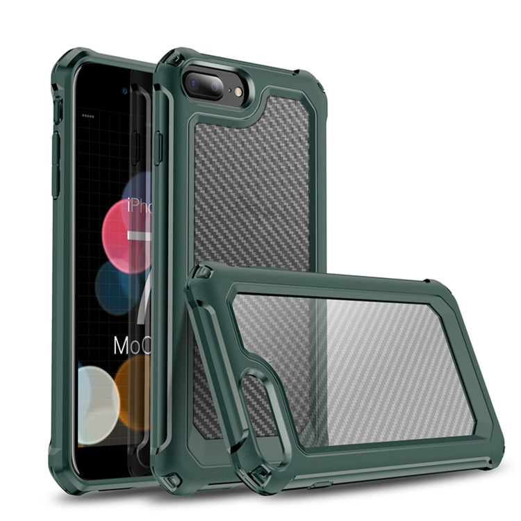 For iPhone 7 Plus & 8 Plus Transparent Carbon Fiber Texture Rugged Full Body TPU+PC Scratch-Resistant Shockproof Case