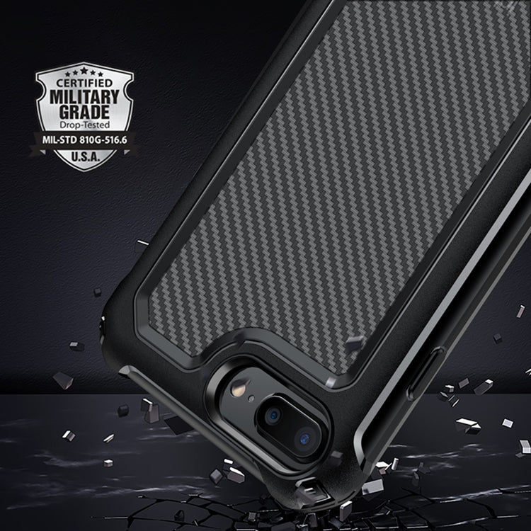 For iPhone 7 Plus & 8 Plus Transparent Carbon Fiber Texture Rugged Full Body TPU+PC Scratch-Resistant Shockproof Case