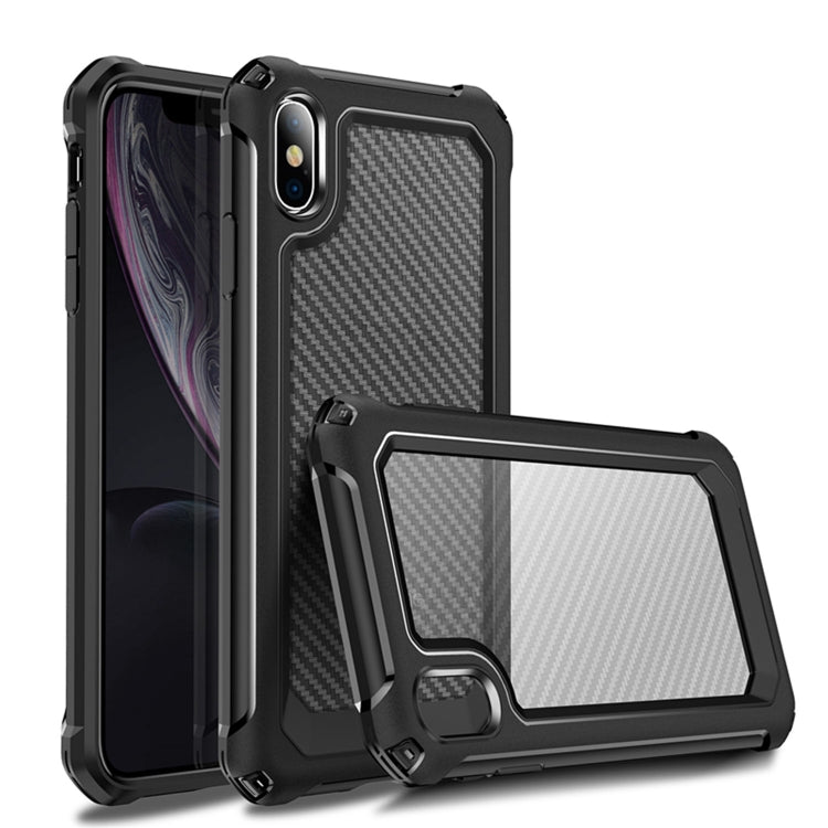 For iPhone X / XS Transparent Carbon Fiber Texture Rugged Full Body TPU+PC Scratch-Resistant Shockproof Case