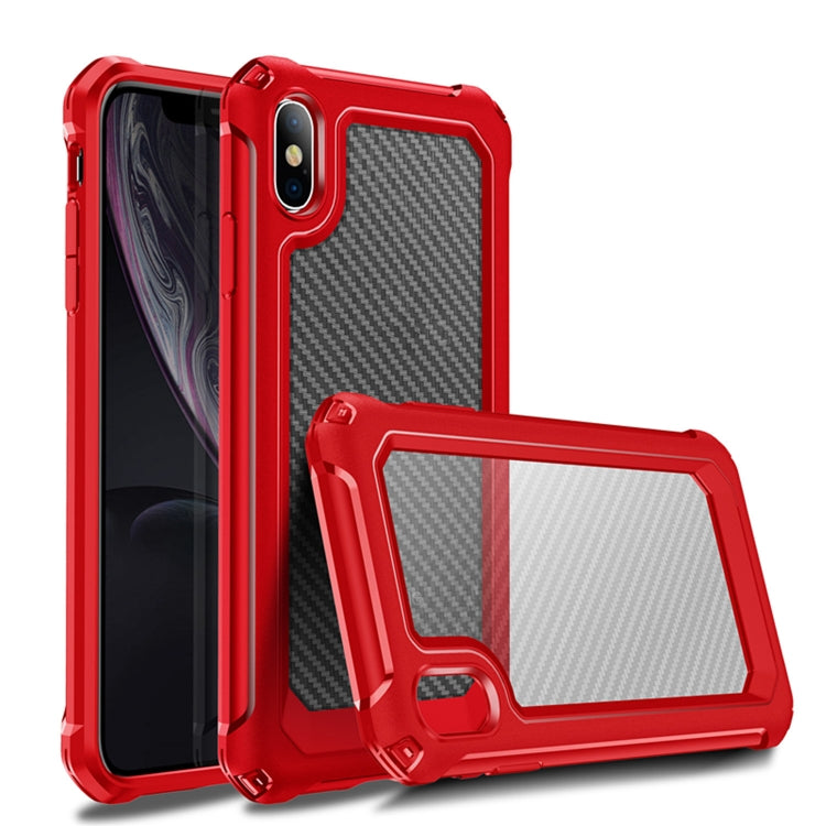 For iPhone X / XS Transparent Carbon Fiber Texture Rugged Full Body TPU+PC Scratch-Resistant Shockproof Case