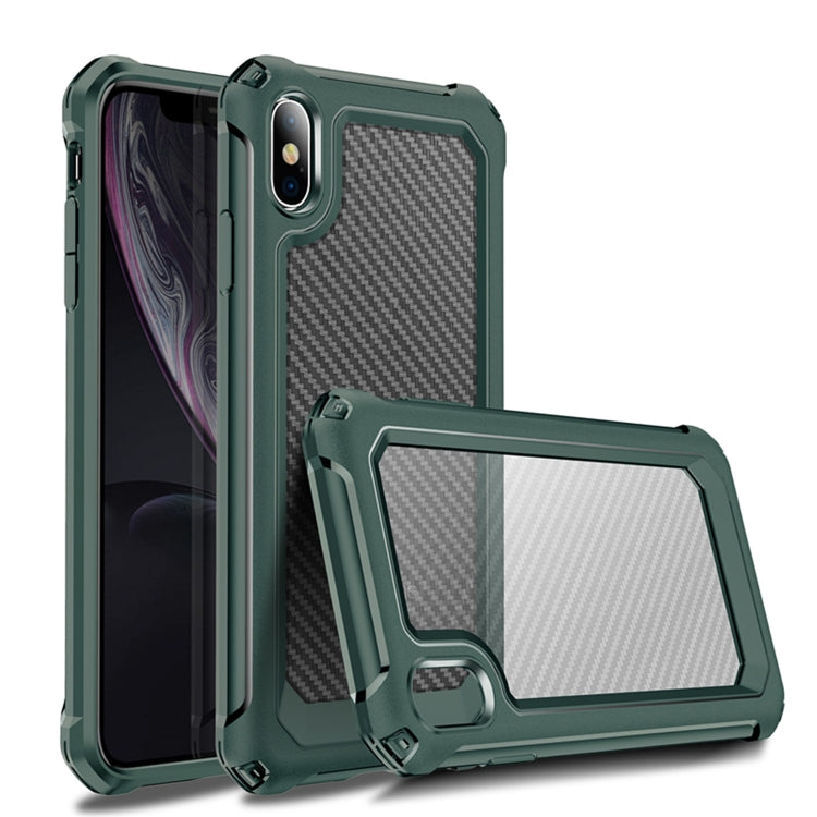 For iPhone X / XS Transparent Carbon Fiber Texture Rugged Full Body TPU+PC Scratch-Resistant Shockproof Case