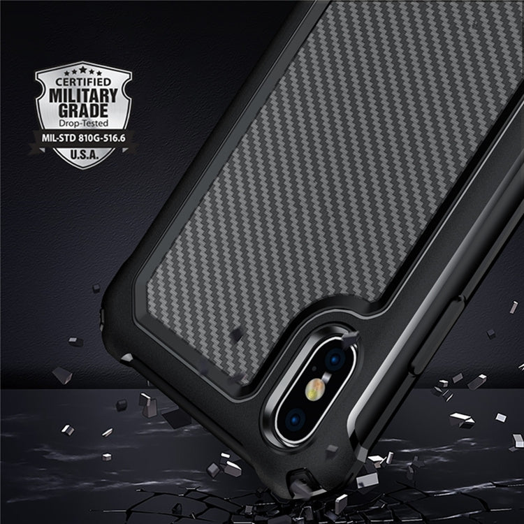 For iPhone X / XS Transparent Carbon Fiber Texture Rugged Full Body TPU+PC Scratch-Resistant Shockproof Case