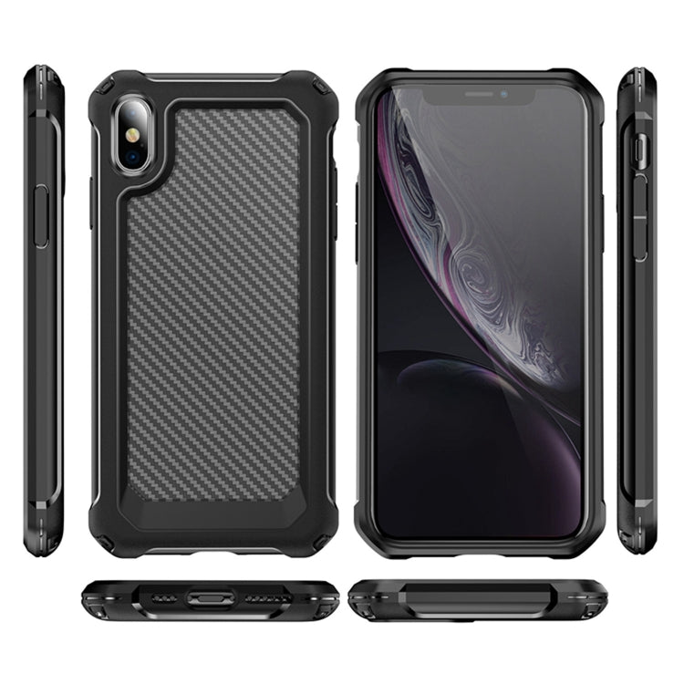 For iPhone XS Max Transparent Carbon Fiber Texture Rugged Full Body TPU+PC Scratch-Resistant Shockproof Case