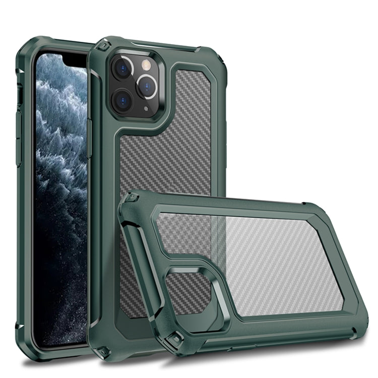 For iPhone 11 Pro Transparent Carbon Fiber Texture Rugged Full Body TPU+PC Scratch-Resistant Shockproof Case