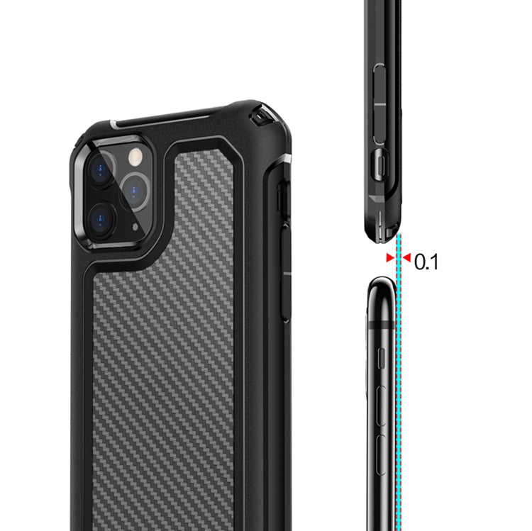 For iPhone 11 Pro Transparent Carbon Fiber Texture Rugged Full Body TPU+PC Scratch-Resistant Shockproof Case