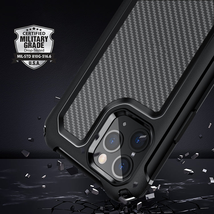 For iPhone 11 Pro Transparent Carbon Fiber Texture Rugged Full Body TPU+PC Scratch-Resistant Shockproof Case