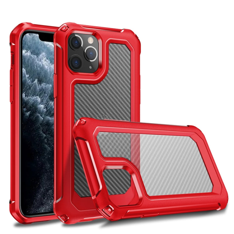 For iPhone 11 Pro Max Transparent Carbon Fiber Texture Rugged Full Body TPU+PC Scratch-Resistant Shockproof Case