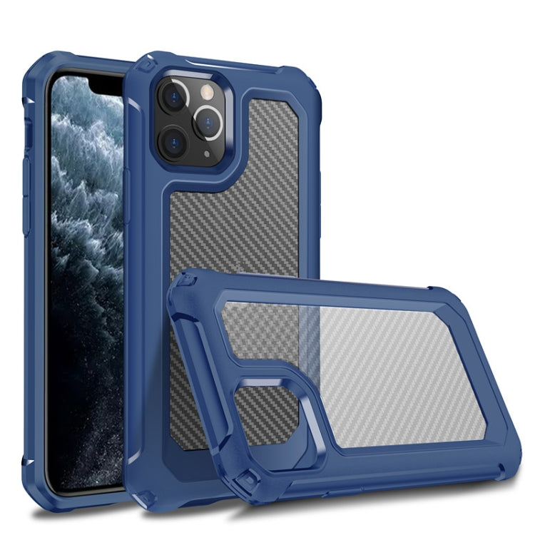For iPhone 11 Pro Max Transparent Carbon Fiber Texture Rugged Full Body TPU+PC Scratch-Resistant Shockproof Case