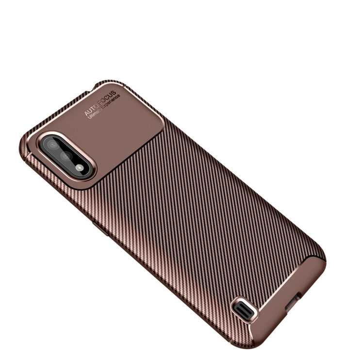 For Samsung Galaxy M01 Carbon Fiber Texture Shockproof TPU Case(Brown)