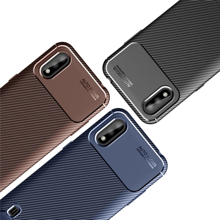 For Samsung Galaxy M01 Carbon Fiber Texture Shockproof TPU Case(Brown)