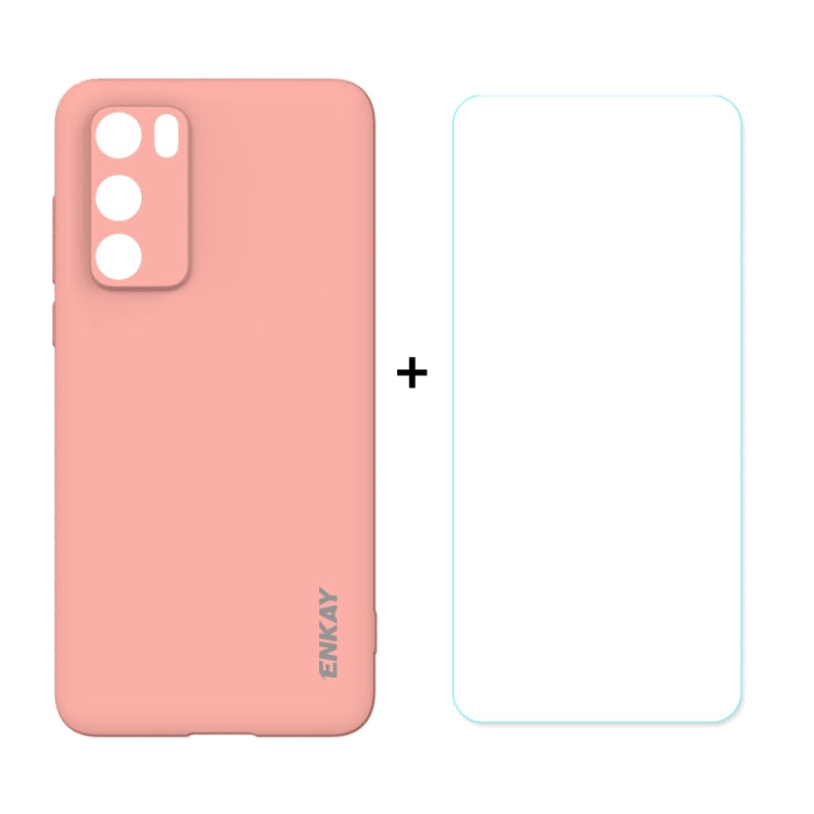 For Huawei P40 Hat-Prince ENKAY ENK-PC0342 2 in 1 Ultra-thin Solid Color TPU Slim Case Soft Cover + 0.26mm 9H 2.5D Tempered Glass Protector Film