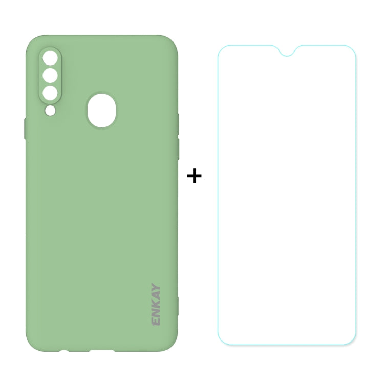For Samsung Galaxy A20s Hat-Prince ENKAY ENK-PC0402 2 in 1 Ultra-thin Solid Color TPU Slim Case Soft Cover + 0.26mm 9H 2.5D Tempered Glass Protector Film