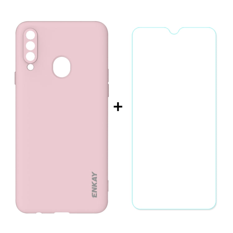 For Samsung Galaxy A20s Hat-Prince ENKAY ENK-PC0402 2 in 1 Ultra-thin Solid Color TPU Slim Case Soft Cover + 0.26mm 9H 2.5D Tempered Glass Protector Film