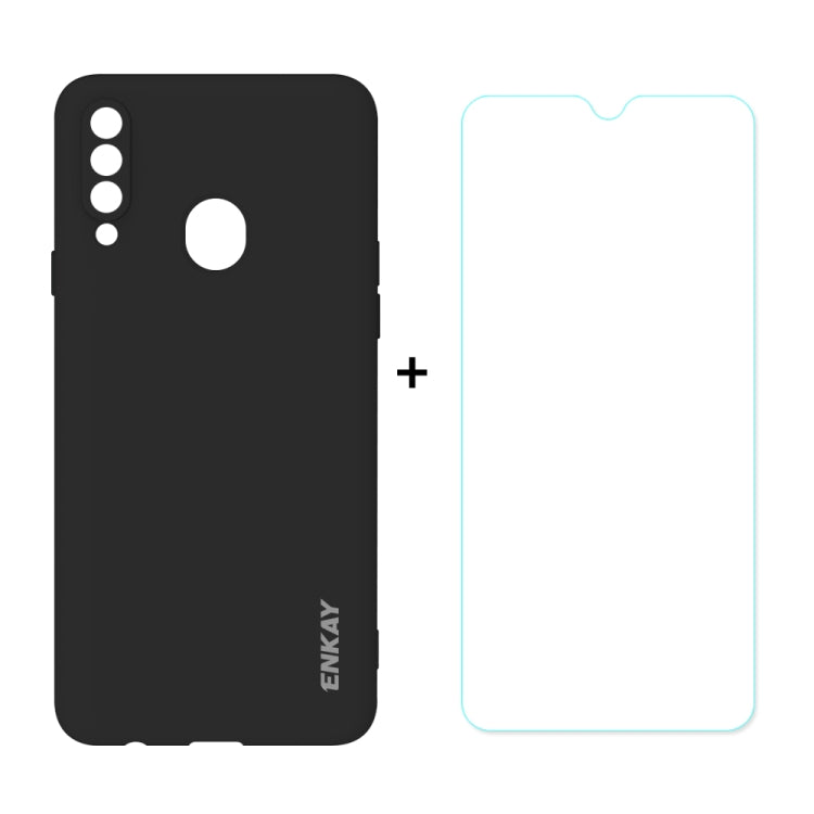 For Samsung Galaxy A20s Hat-Prince ENKAY ENK-PC0402 2 in 1 Ultra-thin Solid Color TPU Slim Case Soft Cover + 0.26mm 9H 2.5D Tempered Glass Protector Film