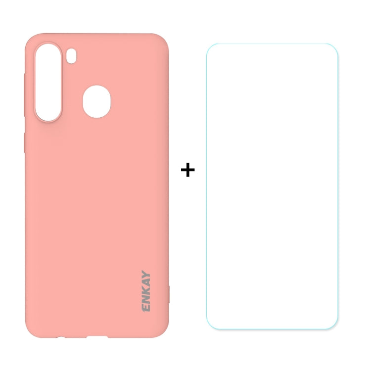 For Samsung Galaxy A21 Hat-Prince ENKAY ENK-PC0412 2 in 1 Ultra-thin Solid Color TPU Slim Case Soft Cover + 0.26mm 9H 2.5D Tempered Glass Protector Film