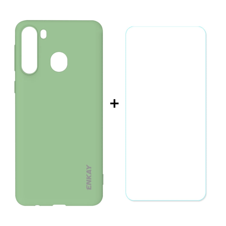 For Samsung Galaxy A21 Hat-Prince ENKAY ENK-PC0412 2 in 1 Ultra-thin Solid Color TPU Slim Case Soft Cover + 0.26mm 9H 2.5D Tempered Glass Protector Film