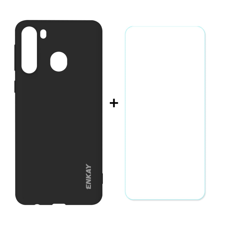 For Samsung Galaxy A21 Hat-Prince ENKAY ENK-PC0412 2 in 1 Ultra-thin Solid Color TPU Slim Case Soft Cover + 0.26mm 9H 2.5D Tempered Glass Protector Film