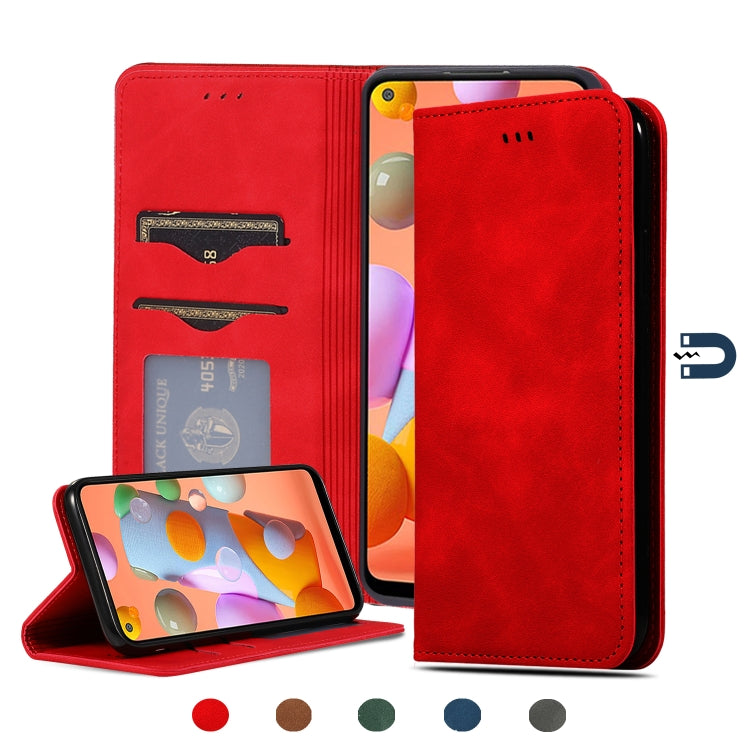 For Samsung Galaxy A11 (US) Retro Skin Feel Business Magnetic Horizontal Flip Leather Case