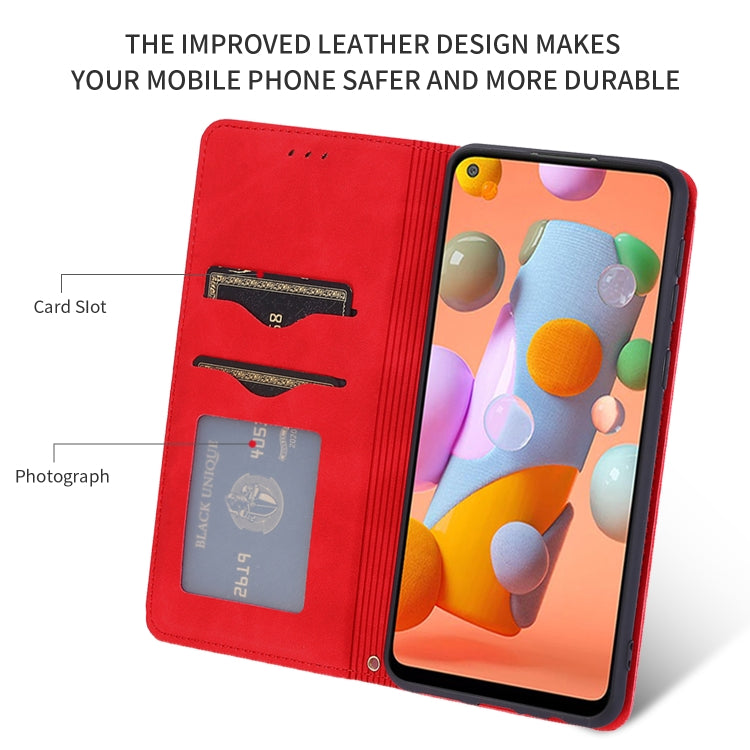 For Samsung Galaxy A11 (US) Retro Skin Feel Business Magnetic Horizontal Flip Leather Case