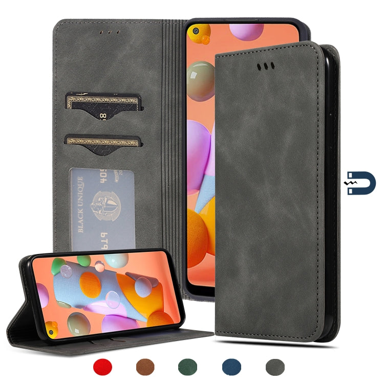 For Samsung Galaxy A11 (US) Retro Skin Feel Business Magnetic Horizontal Flip Leather Case