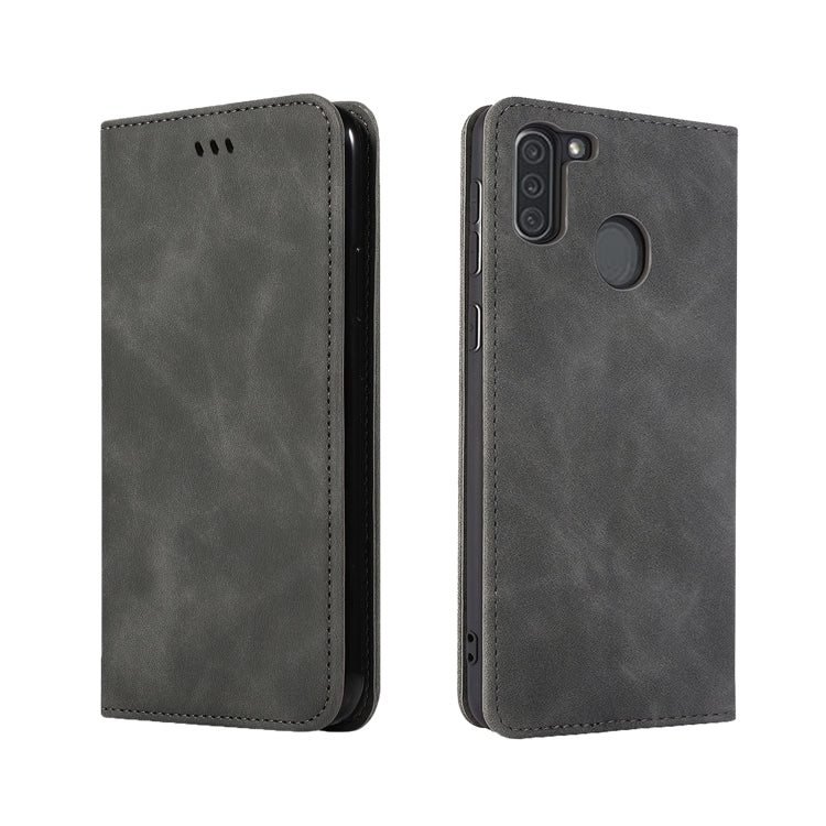 For Samsung Galaxy A11 (US) Retro Skin Feel Business Magnetic Horizontal Flip Leather Case