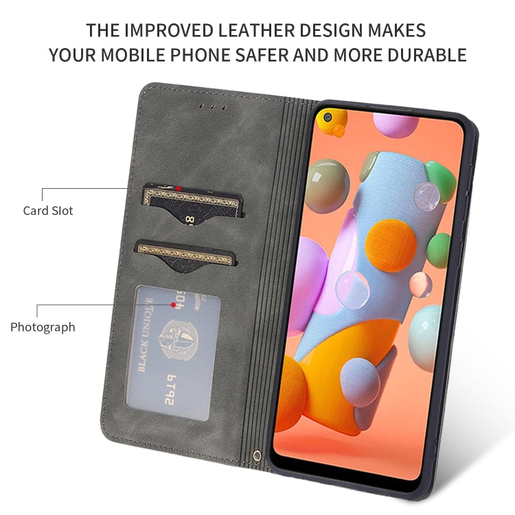 For Samsung Galaxy A11 (US) Retro Skin Feel Business Magnetic Horizontal Flip Leather Case