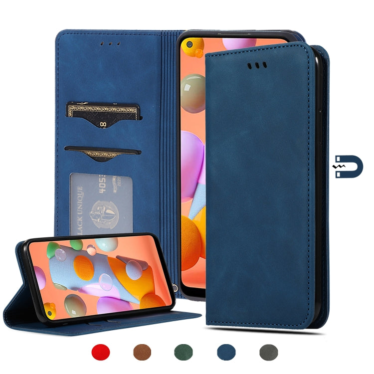For Samsung Galaxy A11 (US) Retro Skin Feel Business Magnetic Horizontal Flip Leather Case