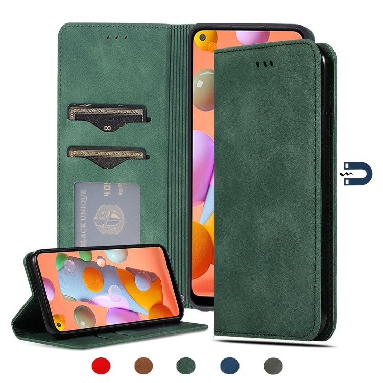 For Samsung Galaxy A11 (US) Retro Skin Feel Business Magnetic Horizontal Flip Leather Case