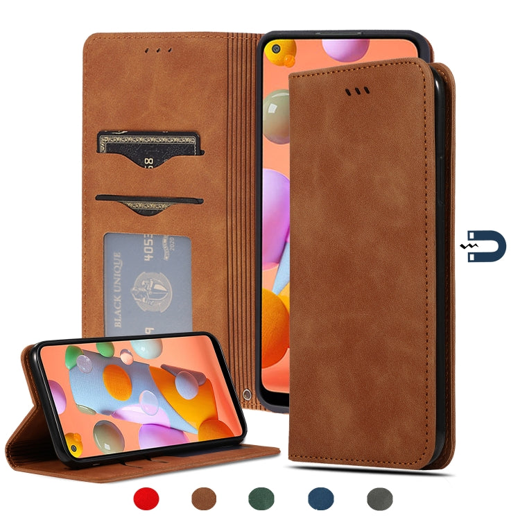 For Samsung Galaxy A11 (US) Retro Skin Feel Business Magnetic Horizontal Flip Leather Case