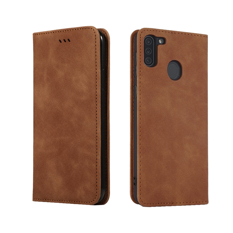 For Samsung Galaxy A11 (US) Retro Skin Feel Business Magnetic Horizontal Flip Leather Case