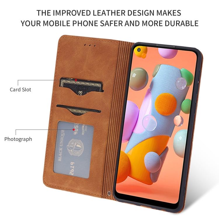 For Samsung Galaxy A11 (US) Retro Skin Feel Business Magnetic Horizontal Flip Leather Case