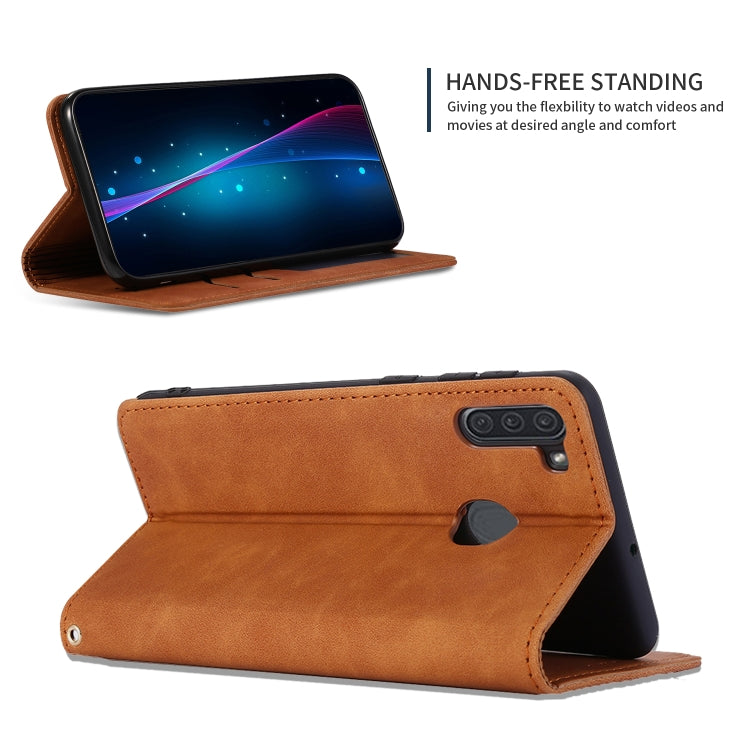 For Samsung Galaxy A11 (US) Retro Skin Feel Business Magnetic Horizontal Flip Leather Case
