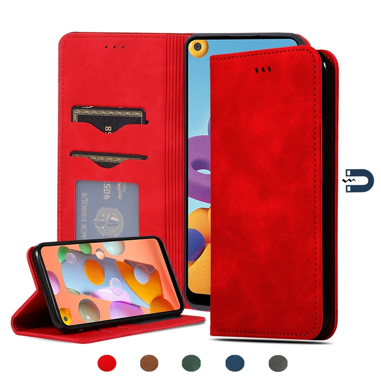 For Samsung Galaxy A21  (EU) Retro Skin Feel Business Magnetic Horizontal Flip Leather Case