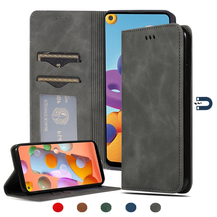 For Samsung Galaxy A21  (EU) Retro Skin Feel Business Magnetic Horizontal Flip Leather Case