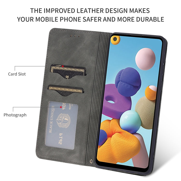 For Samsung Galaxy A21  (EU) Retro Skin Feel Business Magnetic Horizontal Flip Leather Case