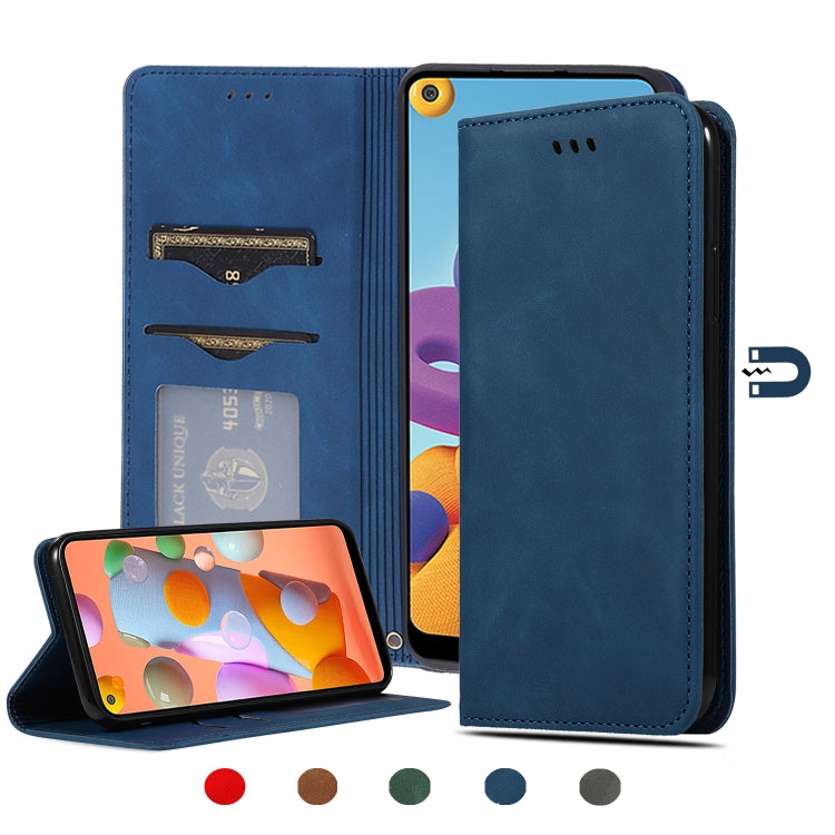 For Samsung Galaxy A21  (EU) Retro Skin Feel Business Magnetic Horizontal Flip Leather Case