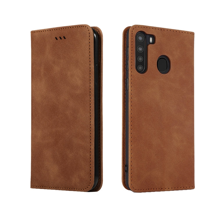 For Samsung Galaxy A21  (EU) Retro Skin Feel Business Magnetic Horizontal Flip Leather Case