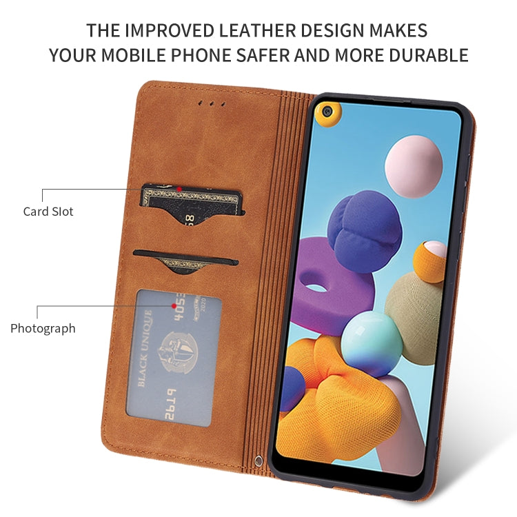 For Samsung Galaxy A21  (EU) Retro Skin Feel Business Magnetic Horizontal Flip Leather Case