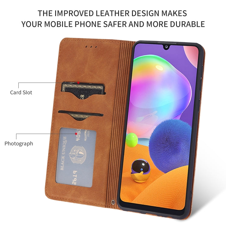 For Samsung Galaxy A31 Retro Skin Feel Business Magnetic Horizontal Flip Leather Case