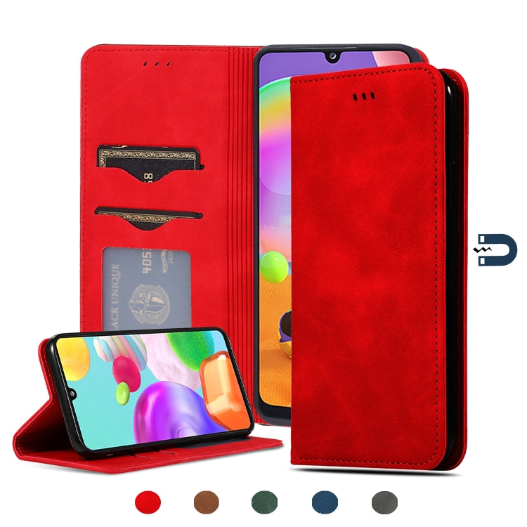For Samsung Galaxy A41 (EU) Retro Skin Feel Business Magnetic Horizontal Flip Leather Case