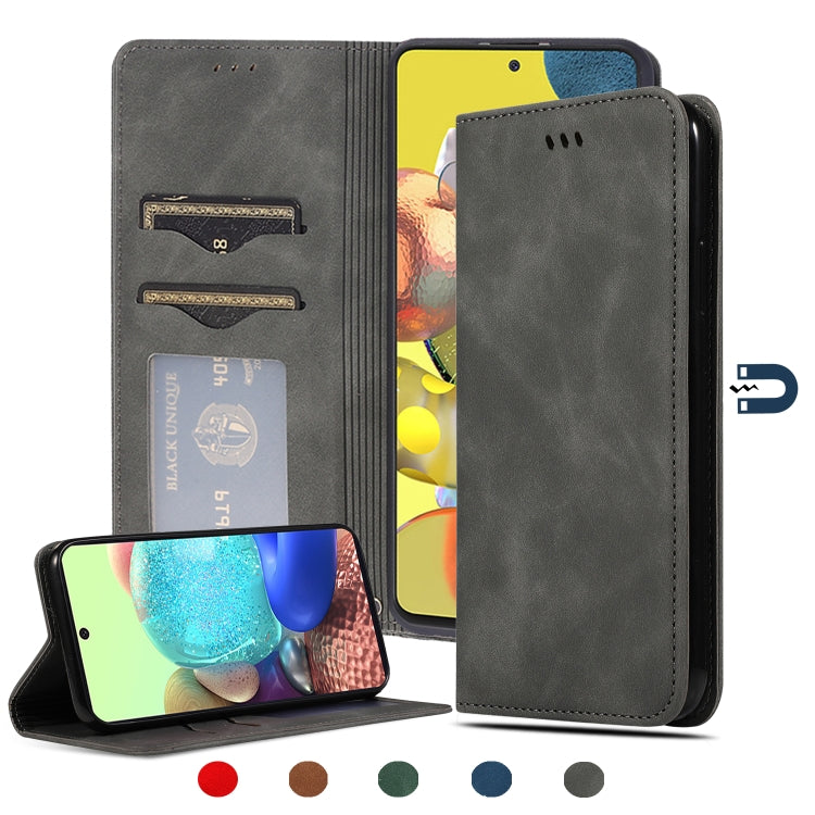 For Samsung Galaxy A51 5G Retro Skin Feel Business Magnetic Horizontal Flip Leather Case