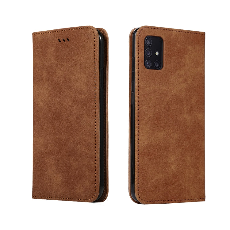 For Samsung Galaxy A51 5G Retro Skin Feel Business Magnetic Horizontal Flip Leather Case