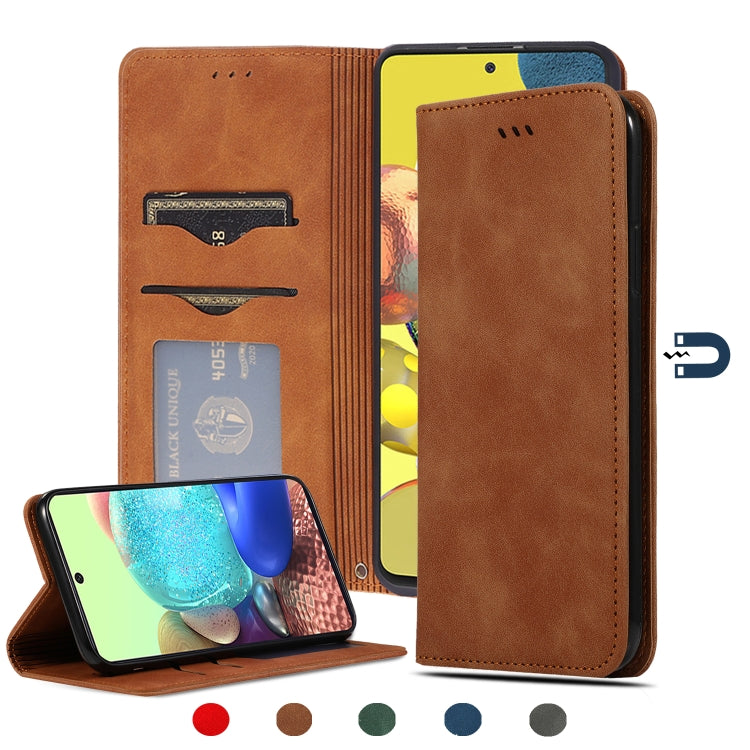 For Samsung Galaxy A71 5G Retro Skin Feel Business Magnetic Horizontal Flip Leather Case