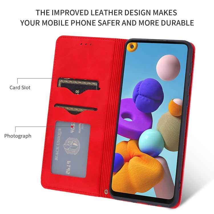 For Samsung Galaxy A21s Retro Skin Feel Business Magnetic Horizontal Flip Leather Case