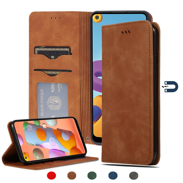 For Samsung Galaxy A21s Retro Skin Feel Business Magnetic Horizontal Flip Leather Case